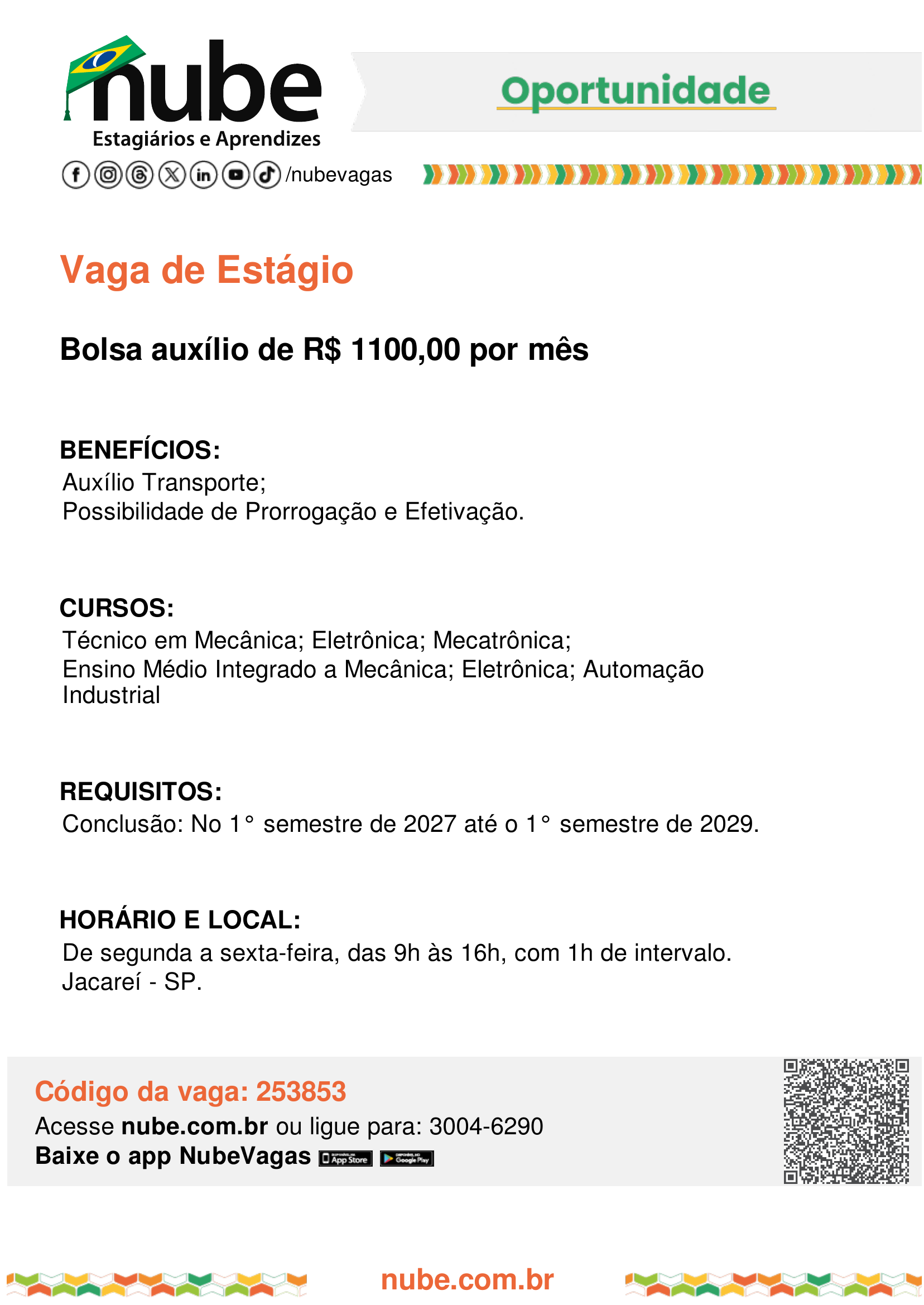 Banner da vaga Mecânica; Eletrônica; Mecatrônica